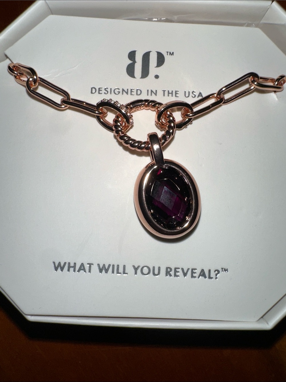 Rose Gold Chain Necklace with Amethyst Gem Pendant